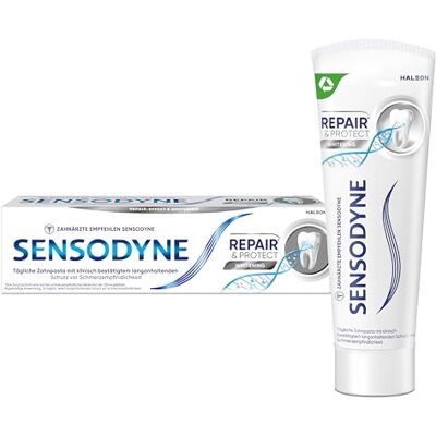 Sensodyne Repair und Protect Whitening Zahnpasta, tägliche Zahnpasta mit Fluorid, 1x75ml, bei schmerzempfindlichen Zähnen Sensodyne Repair und Protect Whitening Zahnpasta, tägliche Zahnpasta mit Fluorid, 1x75ml, bei schmerzempfindlichen Zähnen