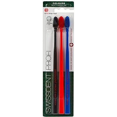 SWISSDENT Zubní kartáček PROFI COLOURS s středně měkkými štětinami v patentovaném tvaru lžíce, pro čištění obtížných míst, balení 3 ks SWISSDENT Zubní kartáček PROFI COLOURS s středně měkkými štětinami v patentovaném tvaru lžíce, pro čištění obtížných míst, balení 3 ks