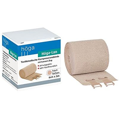 Höga Lan, Textilelastische Kompressionsbinde mit kurzem Zug 6 cm x 5 m gedehnt – sehr hautfreundlich, atmungsaktiv, elastisch, waschbar Höga Lan, Textilelastische Kompressionsbinde mit kurzem Zug 6 cm x 5 m gedehnt – sehr hautfreundlich, atmungsaktiv, elastisch, waschbar