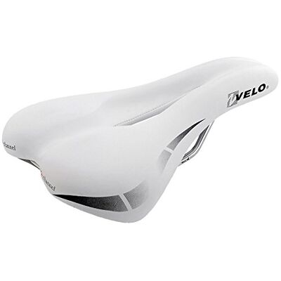 Velo Wide: Channel Touring sedlo, sedlo na kolo, O-Zone Full Cut, Wide Channel, ARC-TECH odpružená opěrná plocha, D2 konstrukce/vložka, 250 x 168 mm, bílé Velo Wide: Channel Touring sedlo, sedlo na kolo, O-Zone Full Cut, Wide Channel, ARC-TECH odpružená opěrná plocha, D2 konstrukce/vložka, 250 x 168 mm, bílé