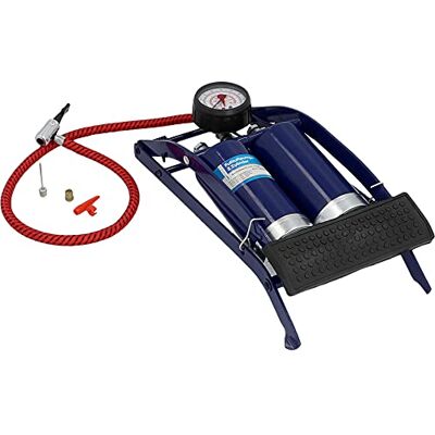 Cartrend Jednoválcová nožní vzduchová pumpa, pro pneumatiky aut a jízdních kol a jiné předměty, vč. standardního a speciálního adaptéru, tlakoměr do 7 bar, objem 0,4 l na každý zdvih, délka hadice cca Cartrend Jednoválcová nožní vzduchová pumpa, pro pneumatiky aut a jízdních kol a jiné předměty, vč. standardního a speciálního adaptéru, tlakoměr do 7 bar, objem 0,4 l na každý zdvih, délka hadice cca