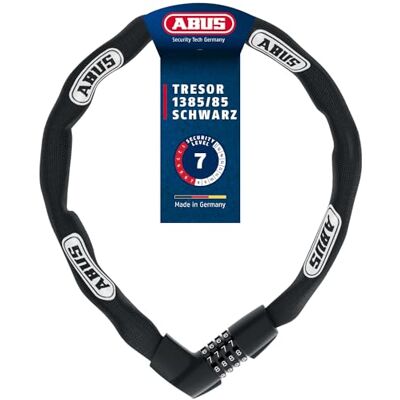 ABUS Řetězový zámek Tresor 1385 – číselný zámek z tvrzené oceli – 7 mm silný čtyřhranný řetěz – bezpečnostní úroveň 7 – 85 cm – černý ABUS Řetězový zámek Tresor 1385 – číselný zámek z tvrzené oceli – 7 mm silný čtyřhranný řetěz – bezpečnostní úroveň 7 – 85 cm – černý