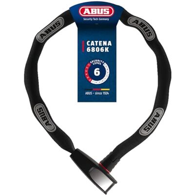 ABUS Řetězový zámek Catena 6806K – lehký zámek na kolo z tvrzené oceli s módní textilní hadicí – bezpečnostní úroveň 6 – 110 cm – černý ABUS Řetězový zámek Catena 6806K – lehký zámek na kolo z tvrzené oceli s módní textilní hadicí – bezpečnostní úroveň 6 – 110 cm – černý