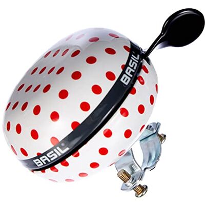 Basil Zvonek na kolo Polkadot vhodný pro elektrické, město, dámy, pánské dětské kolo Ø 80 mm bílé/červené tečky Basil Zvonek na kolo Polkadot vhodný pro elektrické, město, dámy, pánské dětské kolo Ø 80 mm bílé/červené tečky
