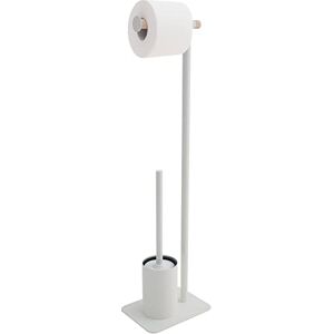 Sealskin Brix Stand WC souprava s držákem na toaletní papír a toaletní štětkou, toaletní prkénko ze stylové kombinace kovu a dřeva, barva: bílá/dub Sealskin Brix Stand WC souprava s držákem na toaletní papír a toaletní štětkou, toaletní prkénko ze stylové kombinace kovu a dřeva, barva: bílá/dub