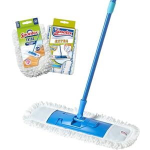 Spontex Mop na podlahu s extra plochým mopem univerzální s potahem z mikrovlákna pro mokré a suché stírání nastavitelná délka (80 – 140 cm) čistí laminát, dřevo a dlaždicové podlahy se 2 Spontex Mop na podlahu s extra plochým mopem univerzální s potahem z mikrovlákna pro mokré a suché stírání nastavitelná délka (80 – 140 cm) čistí laminát, dřevo a dlaždicové podlahy se 2