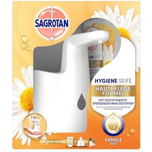 Sagrotan No-Touch automatický dávkovač mýdla bílý vč. doplňte lotosový květ a heřmánkový olej 1 x 250 ml tekutého mýdla Sagrotan No-Touch automatický dávkovač mýdla bílý vč. doplňte lotosový květ a heřmánkový olej 1 x 250 ml tekutého mýdla