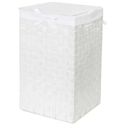 Compactor RAN6889 Stan koš na prádlo s víkem, rukojeti, tkaný s kovovým rámem, vyjímatelná lněná podšívka, 30 x 30 x 50 cm, bílý Compactor RAN6889 Stan koš na prádlo s víkem, rukojeti, tkaný s kovovým rámem, vyjímatelná lněná podšívka, 30 x 30 x 50 cm, bílý