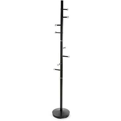 Versa Minimalistický šatní stojan pro vstupní prostor, s 9 háčky na oblečení nebo tašky do haly, rozměry (v x d x š) 173 x 28 x 28 cm, kov, barva: Černá Versa Minimalistický šatní stojan pro vstupní prostor, s 9 háčky na oblečení nebo tašky do haly, rozměry (v x d x š) 173 x 28 x 28 cm, kov, barva: Černá