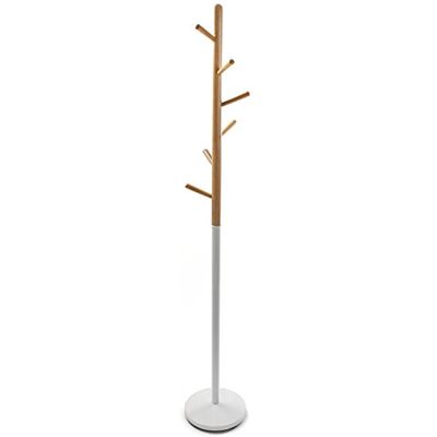 Versa Minimalistický šatní stojan Holstebro pro vstupní prostor, s 9 háčky na oblečení nebo tašky do haly, rozměry (v x d x š) 180 x 28 x 28 cm, kov a dřevo, barva: Bílá Versa Minimalistický šatní stojan Holstebro pro vstupní prostor, s 9 háčky na oblečení nebo tašky do haly, rozměry (v x d x š) 180 x 28 x 28 cm, kov a dřevo, barva: Bílá