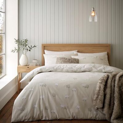 Catherine Lansfield Bettwäsche-Set für Einzelbett, gebürstetes Schaf, naturfarben Catherine Lansfield Bettwäsche-Set für Einzelbett, gebürstetes Schaf, naturfarben