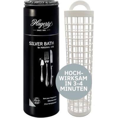 Hagerty Stříbrná koupele Silver Bath s ochranou proti zčernání 580 ml I efektivní čisticí prostředek na příbory ze stříbra nebo postříbřeného kovu I stříbrná čisticí koupel pro obnovený lesk I s Hagerty Stříbrná koupele Silver Bath s ochranou proti zčernání 580 ml I efektivní čisticí prostředek na příbory ze stříbra nebo postříbřeného kovu I stříbrná čisticí koupel pro obnovený lesk I s