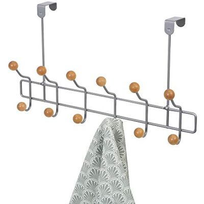 Compactor Billy Über-Tür-Haken, Größe XL, Grauer Epoxidlack-Stahl mit Holzknöpfen, 51x14,5x29 cm Compactor Billy Über-Tür-Haken, Größe XL, Grauer Epoxidlack-Stahl mit Holzknöpfen, 51x14,5x29 cm