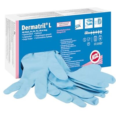Honeywell KCL Dermatril® L 741 Rukavice na jedno použití pro praváky i leváky, nitril, vodotěsné, vhodné pro potravinářský/chemický průmysl, modré, velikost 8M, 074108081C (krabička se 100 kusů) Honeywell KCL Dermatril® L 741 Rukavice na jedno použití pro praváky i leváky, nitril, vodotěsné, vhodné pro potravinářský/chemický průmysl, modré, velikost 8M, 074108081C (krabička se 100 kusů)