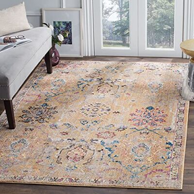 Safavieh Traditionell Teppich für Wohnzimmer, Esszimmer, Schlafzimmer Bristol Collection, Kurzer Flor, Kamel und Blau, 91 X 152 cm Safavieh Traditionell Teppich für Wohnzimmer, Esszimmer, Schlafzimmer Bristol Collection, Kurzer Flor, Kamel und Blau, 91 X 152 cm