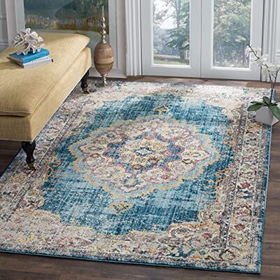 Safavieh Traditionell Teppich für Wohnzimmer, Esszimmer, Schlafzimmer Bristol Collection, Kurzer Flor, Blau und Hellgrau, 155 X 229 cm Safavieh Traditionell Teppich für Wohnzimmer, Esszimmer, Schlafzimmer Bristol Collection, Kurzer Flor, Blau und Hellgrau, 155 X 229 cm