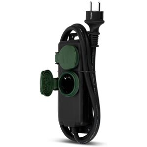 REV Zásuvková lišta vícenásobná zásuvka 2násobná IP44, ideální pro zahradu a terasu, kabel 1,4 m, max. 3680 W, černo-zelená REV Zásuvková lišta vícenásobná zásuvka 2násobná IP44, ideální pro zahradu a terasu, kabel 1,4 m, max. 3680 W, černo-zelená
