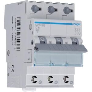 Hager MCS316 Proudový jistič 3fázový 16A 230 V, 400 V, plast, šedý Hager MCS316 Proudový jistič 3fázový 16A 230 V, 400 V, plast, šedý