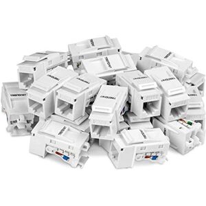 TRENDnet , TC-K25C6, Cat6 Keystone, 25dílný balíček, 90° úhlová přípojka, barevně kódovaný popis, pozlacené kontakty, design bez nářadí, bílý TRENDnet , TC-K25C6, Cat6 Keystone, 25dílný balíček, 90° úhlová přípojka, barevně kódovaný popis, pozlacené kontakty, design bez nářadí, bílý