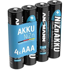 Ansmann Nikl-zinková baterie AAA 1,6 V 550 mAh (900 mWh) Micro NiZn/Ni-Zn Accu AAA dobíjecí baterie AAA náhrada za 1,5V jednorázové baterie (4 kusy), černá, modrá, 1321-0001 Ansmann Nikl-zinková baterie AAA 1,6 V 550 mAh (900 mWh) Micro NiZn/Ni-Zn Accu AAA dobíjecí baterie AAA náhrada za 1,5V jednorázové baterie (4 kusy), černá, modrá, 1321-0001
