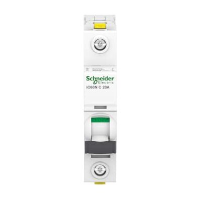 Schneider Electric Proudový jistič Acti9 iC60N, 1pólový, 20A, charakteristika C, číslo výrobku A9F04120, 1 kus Schneider Electric Proudový jistič Acti9 iC60N, 1pólový, 20A, charakteristika C, číslo výrobku A9F04120, 1 kus