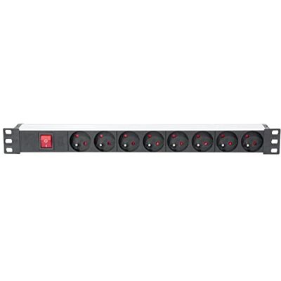 Ibiza LC806-19 Rackmount 8násobná zásuvková lišta s hlavním vypínačem hliníková slitina černá francouzské zásuvky Ibiza LC806-19 Rackmount 8násobná zásuvková lišta s hlavním vypínačem hliníková slitina černá francouzské zásuvky