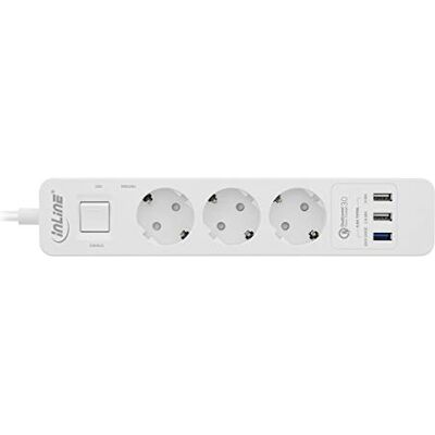 InLine 16491 zásuvková lišta, 3násobný ochranný kontakt, ochrana proti přepětí a QuickCharge USB, s vypínačem, 1,5 m, bílá InLine 16491 zásuvková lišta, 3násobný ochranný kontakt, ochrana proti přepětí a QuickCharge USB, s vypínačem, 1,5 m, bílá