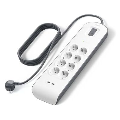 Belkin 8násobná zásuvková lišta s ochranou proti přepětí a USB přípojkami, vícenásobná zásuvka, 8 chráněných zásuvek a 2 portů USB-A, 2,4 A, 2 m prodlužovací kabel, pro domácnost a kancelář Belkin 8násobná zásuvková lišta s ochranou proti přepětí a USB přípojkami, vícenásobná zásuvka, 8 chráněných zásuvek a 2 portů USB-A, 2,4 A, 2 m prodlužovací kabel, pro domácnost a kancelář