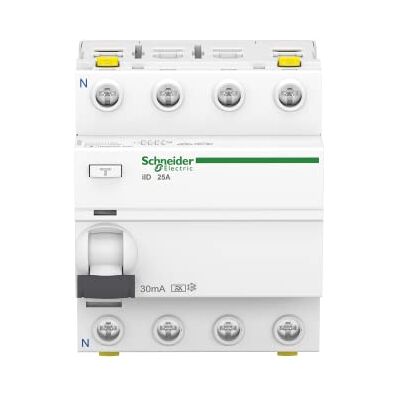Schneider Electric FI-chránič Acti9 iID, 4pólový, 25A, 30mA, typ A, bílý, číslo výrobku A9Z21425 Schneider Electric FI-chránič Acti9 iID, 4pólový, 25A, 30mA, typ A, bílý, číslo výrobku A9Z21425