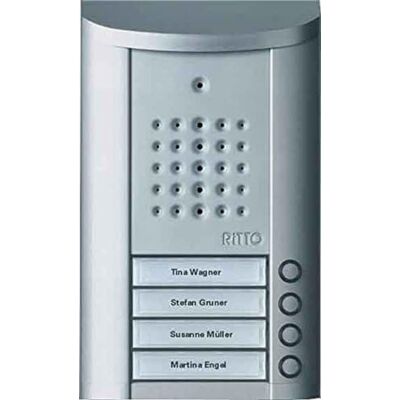 Schneider Electric Ritto dveřní stanice, Entravox, audio pro rodinný dům 4, intercom s osvětlením a zvonkovými tlačítky, omítka, venkovní jednotka, stříbrná eloxovaná, číslo výrobku 1840420 Schneider Electric Ritto dveřní stanice, Entravox, audio pro rodinný dům 4, intercom s osvětlením a zvonkovými tlačítky, omítka, venkovní jednotka, stříbrná eloxovaná, číslo výrobku 1840420
