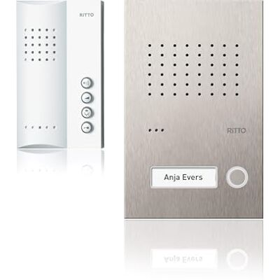 Schneider Electric Ritto handsfree, Acero Pur, audio kompletní sada pro rodinný dům 1, ušlechtilá ocel/bílá, číslo výrobku RGE1818325 Schneider Electric Ritto handsfree, Acero Pur, audio kompletní sada pro rodinný dům 1, ušlechtilá ocel/bílá, číslo výrobku RGE1818325