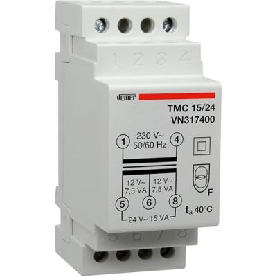VEMER VN317400 TMC 15/24 transformátor pro DIN lišty s primárním napětím 230 V, Trafo se sekundárním napětím 12-24 V a výkonem 15 VA, bílý VEMER VN317400 TMC 15/24 transformátor pro DIN lišty s primárním napětím 230 V, Trafo se sekundárním napětím 12-24 V a výkonem 15 VA, bílý
