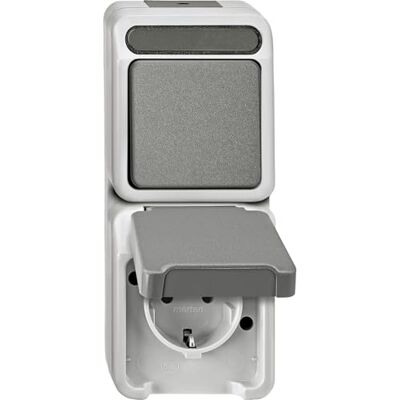 Schneider Electric Merten kombinace Schuko zásuvky a přepínače, Aquastar, na omítku, světle šedá, číslo výrobku MEG3495-8029 Schneider Electric Merten kombinace Schuko zásuvky a přepínače, Aquastar, na omítku, světle šedá, číslo výrobku MEG3495-8029