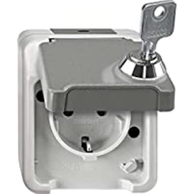 Schneider Electric Merten Aquastar uzamykatelná zásuvka Schuko se sklápěcím víkem, 1dílná, na omítku, IP44, světle šedá, číslo výrobku MEG2423-8029 Schneider Electric Merten Aquastar uzamykatelná zásuvka Schuko se sklápěcím víkem, 1dílná, na omítku, IP44, světle šedá, číslo výrobku MEG2423-8029