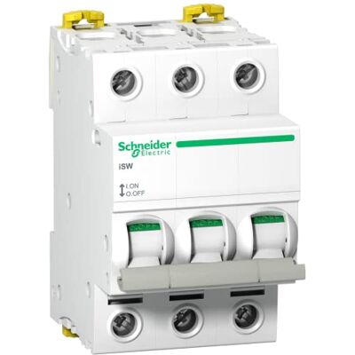 Schneider Electric Odpojovač zátěže Acti9 iSW, 3pólový, 63A, 415V AC, číslo výrobku A9S65363 Schneider Electric Odpojovač zátěže Acti9 iSW, 3pólový, 63A, 415V AC, číslo výrobku A9S65363