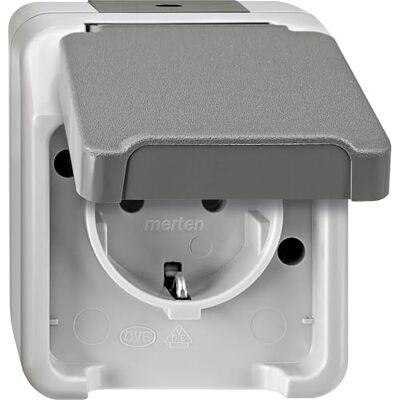 Schneider Electric Merten Schuko zásuvka se sklápěcím víkem, 1dílná, 2pólová + E, ochrana proti doteku, Aquastar, světle šedá, číslo výrobku MEG2300-8029 Schneider Electric Merten Schuko zásuvka se sklápěcím víkem, 1dílná, 2pólová + E, ochrana proti doteku, Aquastar, světle šedá, číslo výrobku MEG2300-8029