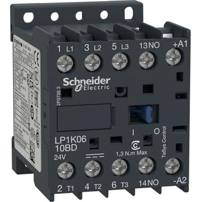 Schneider Electric Výkonový stykač TeSys LP1K, 3pólový, 400V AC3, 24V DC, +1S, 2. 2kW, 6A, číslo výrobku LP1K0610BD Schneider Electric Výkonový stykač TeSys LP1K, 3pólový, 400V AC3, 24V DC, +1S, 2. 2kW, 6A, číslo výrobku LP1K0610BD