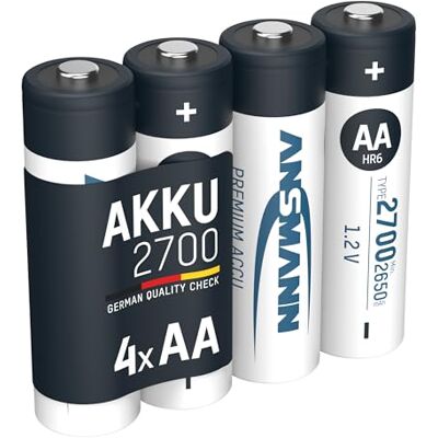 Ansmann Baterie AA 2700 mAh NiMH 1,2 V Mignon AA dobíjecí baterie, s vysokou kapacitou ideální pro vysoké požadavky na proud, jako je kamera, foto blesk, kapesní svítilna, ovladač (4 kusy) Ansmann Baterie AA 2700 mAh NiMH 1,2 V Mignon AA dobíjecí baterie, s vysokou kapacitou ideální pro vysoké požadavky na proud, jako je kamera, foto blesk, kapesní svítilna, ovladač (4 kusy)