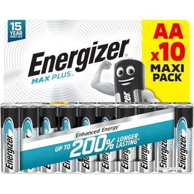 Energizer Baterie Max Plus AA (10 kusů) – alkalická baterie 1,5 V – až o 200 % delší výkon – výkonný a trvanlivý – 100% recyklovatelné balení bez plastů – skladné po dobu 10 let Energizer Baterie Max Plus AA (10 kusů) – alkalická baterie 1,5 V – až o 200 % delší výkon – výkonný a trvanlivý – 100% recyklovatelné balení bez plastů – skladné po dobu 10 let