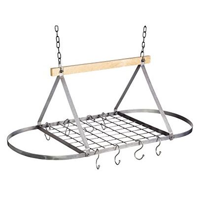 KitchenCraft průmyslový kuchyňský hrnec rack, stropní regál s 8 háčky pro závěsné hrnce, pánve a potřeby, šedá a dřevo, 42 x 18 cm, 1 hrabě KitchenCraft průmyslový kuchyňský hrnec rack, stropní regál s 8 háčky pro závěsné hrnce, pánve a potřeby, šedá a dřevo, 42 x 18 cm, 1 hrabě
