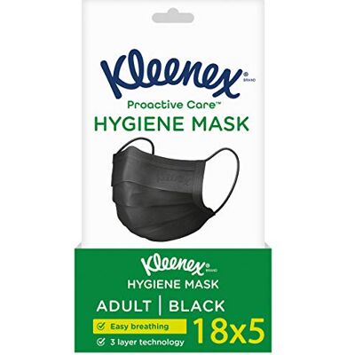 Kleenex Maska na ochranu úst pro dospělé a mládež, 3vrstvá, černá, 90 kusů Kleenex Maska na ochranu úst pro dospělé a mládež, 3vrstvá, černá, 90 kusů