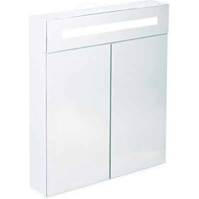 Relaxdays LED zrcadlová skříňka ocel, v x š x h: 67 x 60 x 12 cm, bílá Relaxdays LED zrcadlová skříňka ocel, v x š x h: 67 x 60 x 12 cm, bílá
