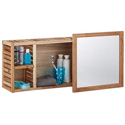 Relaxdays Nástěnný regál se zrcadlem, vlašský ořech, posuvné zrcadlo, naolejované dřevo, 80 cm široký, perfektní do koupelny, přírodní Relaxdays Nástěnný regál se zrcadlem, vlašský ořech, posuvné zrcadlo, naolejované dřevo, 80 cm široký, perfektní do koupelny, přírodní