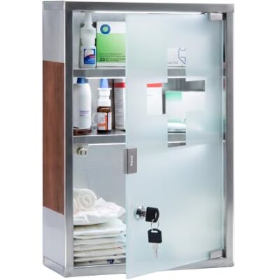 Relaxdays medicína skříň EMERGENCY nerez a dřevo vzhled XL HBT: 45 x 30 x 12 cm se 3 přihrádkami a skleněnými dveřmi pro uzamčení včetně 2 klíčů pro první pomoc moderní styl pro koupelnu, stříbro / hnědá Relaxdays medicína skříň EMERGENCY nerez a dřevo vzhled XL HBT: 45 x 30 x 12 cm se 3 přihrádkami a skleněnými dveřmi pro uzamčení včetně 2 klíčů pro první pomoc moderní styl pro koupelnu, stříbro / hnědá