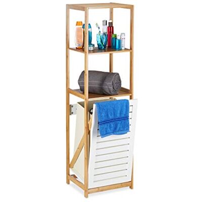 Relaxdays Koupelnový regál s košem na prádlo, regál do koupelny bambus, stojací regál úzký, 3 přihrádky, V x Š x H: 130 x 37 x 33 cm, přírodní Relaxdays Koupelnový regál s košem na prádlo, regál do koupelny bambus, stojací regál úzký, 3 přihrádky, V x Š x H: 130 x 37 x 33 cm, přírodní