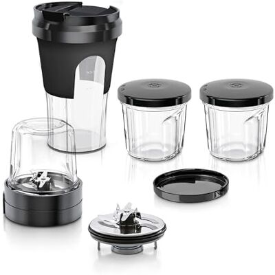 Bosch Sada příslušenství TastyMoments MUZ45XTM1, 5 v 1, míchání, mletí, sekání, uložení hrnků ToGo, vhodné pro kuchyňské roboty MaxxiMUM, série 4, série 2, MUM4 Bosch Sada příslušenství TastyMoments MUZ45XTM1, 5 v 1, míchání, mletí, sekání, uložení hrnků ToGo, vhodné pro kuchyňské roboty MaxxiMUM, série 4, série 2, MUM4