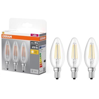 Osram LED žárovka Base Classic B, ve tvaru svíčky s paticí E14, nestmívatelná, nahrazuje 40 W, styl filetu čirá, teplá bílá 2700 Kelvinů, 3 kusy (balení 1 ks) Osram LED žárovka Base Classic B, ve tvaru svíčky s paticí E14, nestmívatelná, nahrazuje 40 W, styl filetu čirá, teplá bílá 2700 Kelvinů, 3 kusy (balení 1 ks)