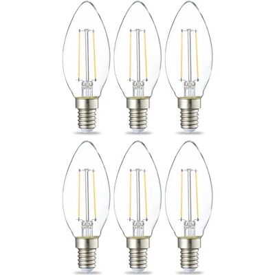 Amazon Basics LED světelný zdroj ve tvaru svíčky, malý šroubovací závit Edison (E14), 2,1 W (odpovídá 25wattové žárovce), čiré vlákno, nestmívatelné, 6 kusů, teplá bílá Amazon Basics LED světelný zdroj ve tvaru svíčky, malý šroubovací závit Edison (E14), 2,1 W (odpovídá 25wattové žárovce), čiré vlákno, nestmívatelné, 6 kusů, teplá bílá