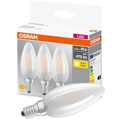 Osram LED žárovka Base Classic B, ve tvaru svíčky s paticí E14, nestmívatelná, nahrazuje 40 W, matná, teplá bílá – 2700 kelvinů, balení 3 ks Osram LED žárovka Base Classic B, ve tvaru svíčky s paticí E14, nestmívatelná, nahrazuje 40 W, matná, teplá bílá – 2700 kelvinů, balení 3 ks