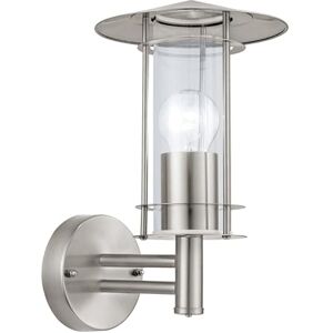 Eglo Venkovní nástěnná lampa Lisio, 1 plamenné venkovní svítidlo, nástěnné svítidlo z ušlechtilé oceli, barva: stříbrná, sklo: čiré, objímka: E27, IP44 Eglo Venkovní nástěnná lampa Lisio, 1 plamenné venkovní svítidlo, nástěnné svítidlo z ušlechtilé oceli, barva: stříbrná, sklo: čiré, objímka: E27, IP44